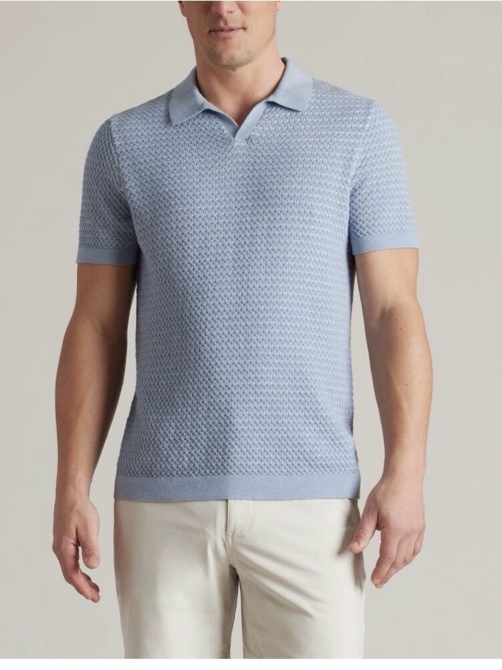 Rhone Men’s Arctic Blue/White Johnny Collar Polo Large NWT